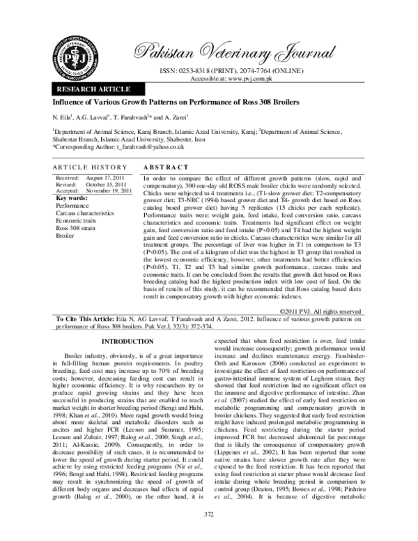 (PDF) Influence of Various Growth Patterns on Performance of Ross 308 ...