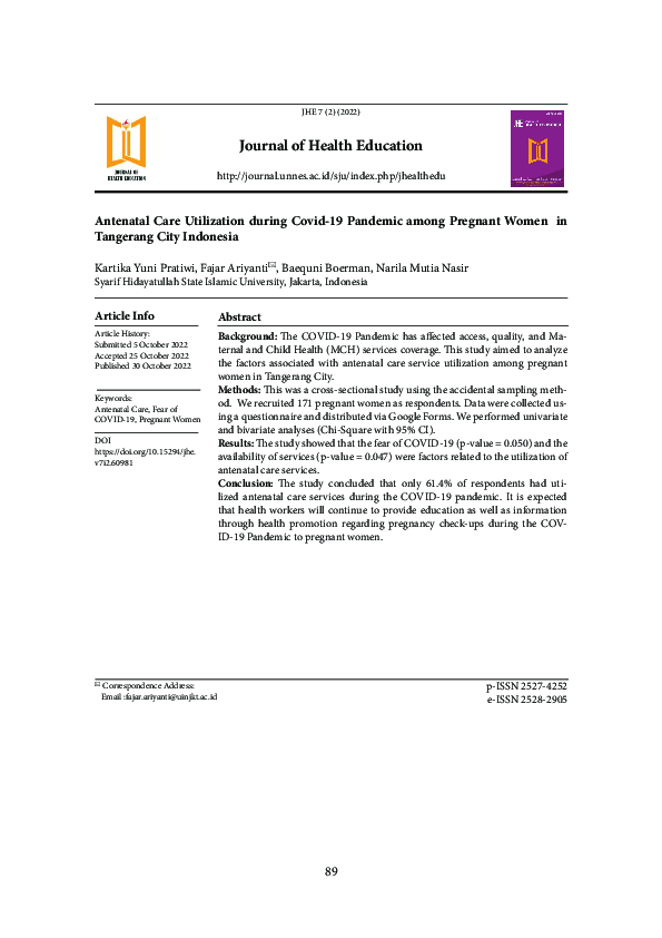 (PDF) Antenatal Care Utilization during Covid-19 Pandemic among ...