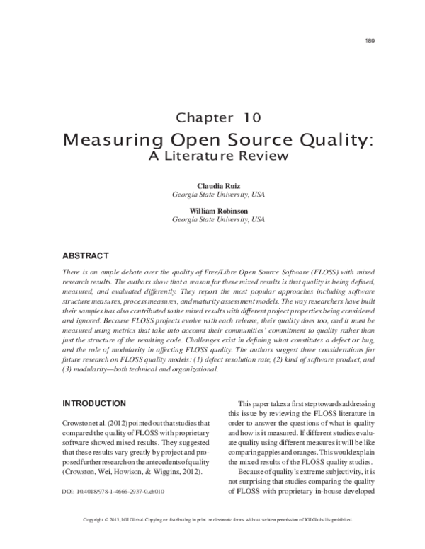 (PDF) Measuring Open Source Quality