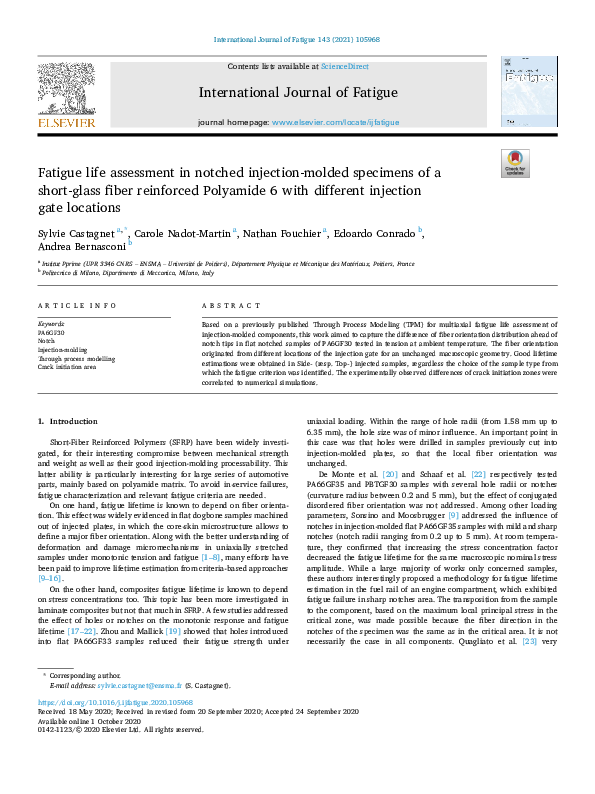 (PDF) Fatigue life assessment in notched injection-molded specimens of ...