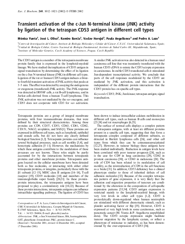 (PDF) Transient activation of the c-Jun N-terminal kinase (JNK ...