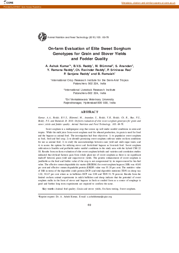 (PDF) On-farm evaluation of elite sweet sorghum genotypes for grain and ...