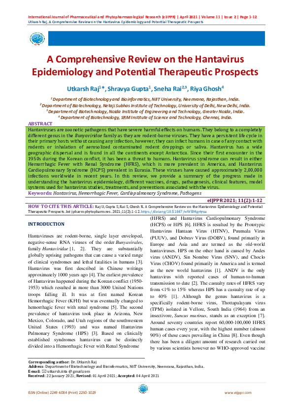 (PDF) A Comprehensive Review on the Hantavirus Epidemiology and ...