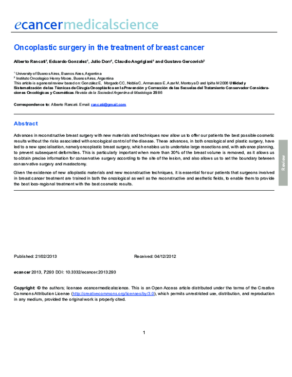 (PDF) Oncoplastic surgery in the treatment of breast cancer