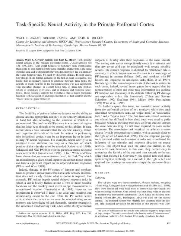 (PDF) Task-Specific Neural Activity in the Primate Prefrontal Cortex