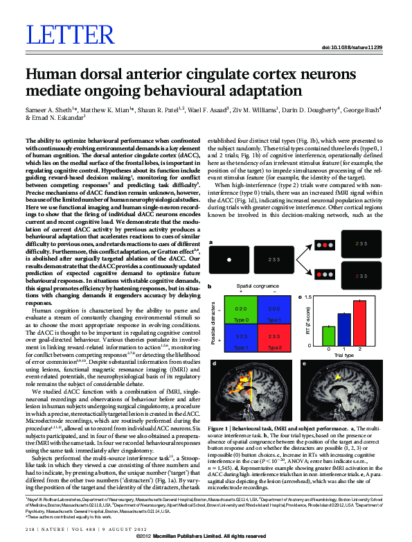 (PDF) Human dorsal anterior cingulate cortex neurons mediate ongoing ...