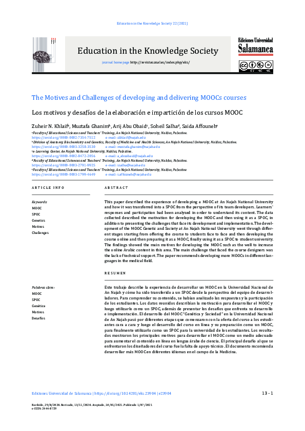 (PDF) Motives and Challenges in MOOC Development