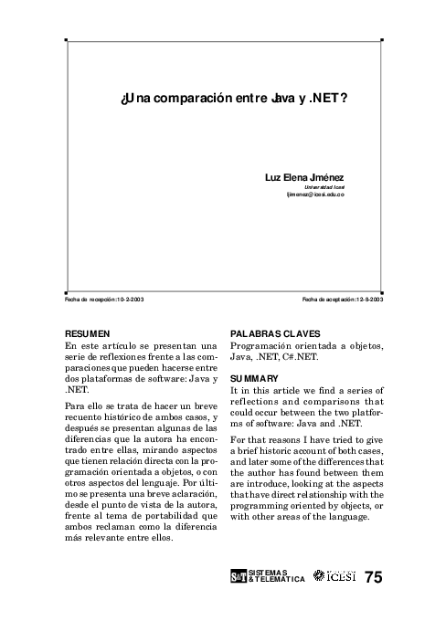 (PDF) A comparison Between Java and .NET?