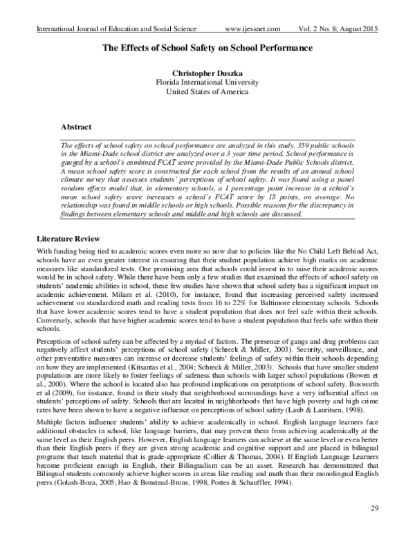 (PDF) The Effects of School Safety on School Performance