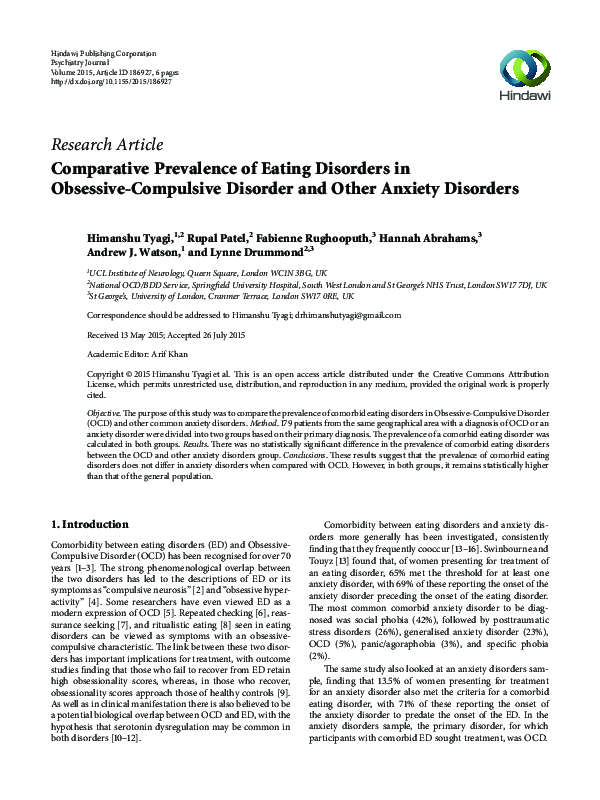 (PDF) Comparative Prevalence of Eating Disorders in Obsessive ...