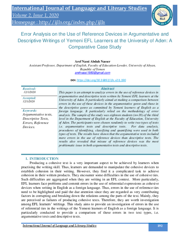 (PDF) Error Analysis on the Use of Reference Devices in Argumentative ...
