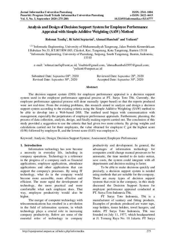 (PDF) Analysis and Design of Decision Support System for Employee ...