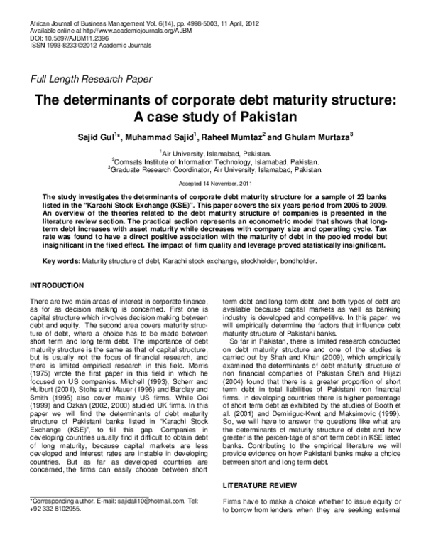 (PDF) The determinants of corporate debt maturity structure: A case ...