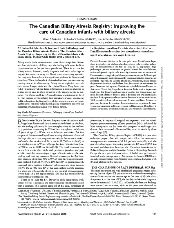 (PDF) The Canadian Biliary Atresia Registry: Improving the care of ...