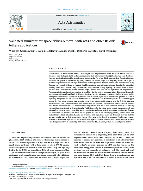 (PDF) Validated simulator for space debris removal with nets and other ...