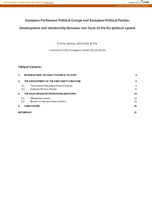 (PDF) European Parliament political groups and European political ...