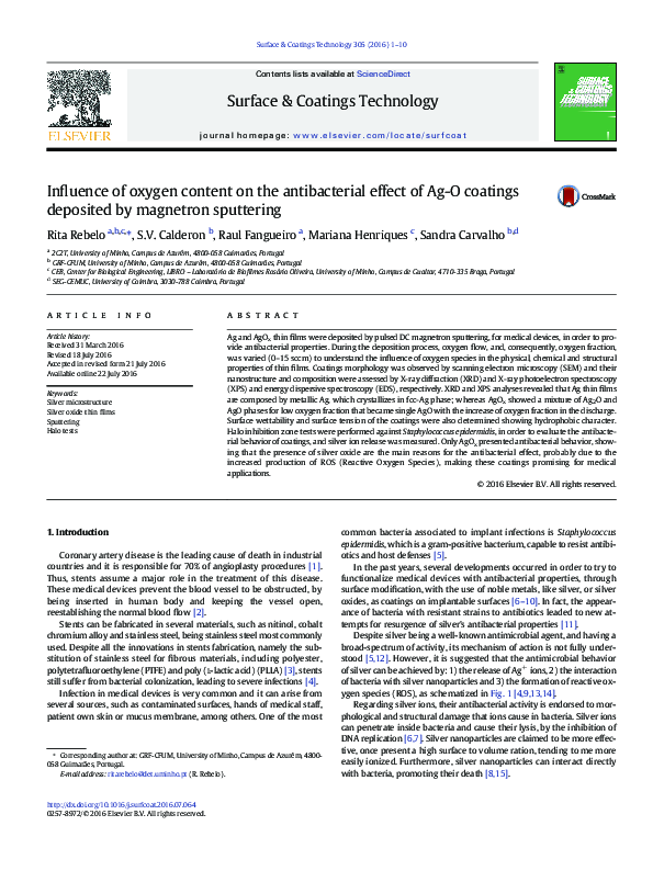 (PDF) Influence of oxygen content on the antibacterial effect of Ag-O ...
