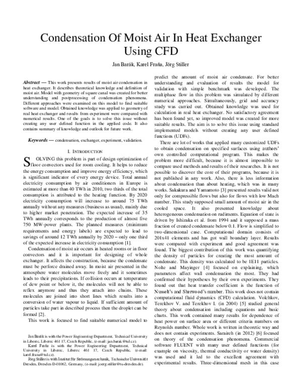 (PDF) Condensation Of Moist Air In Heat Exchanger Using Cfd