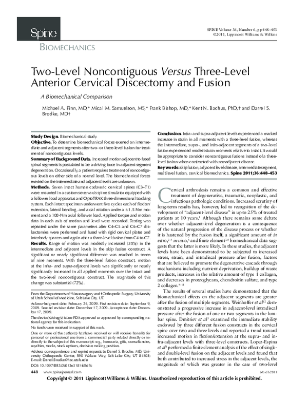 (PDF) Two-Level Noncontiguous Versus Three-Level Anterior Cervical ...