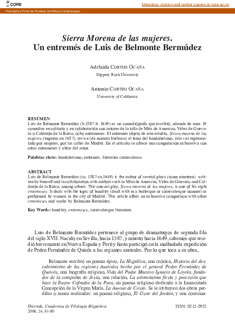 (PDF) Sierra Morena de las mujeres. Un entremés de Luis de Belmonte