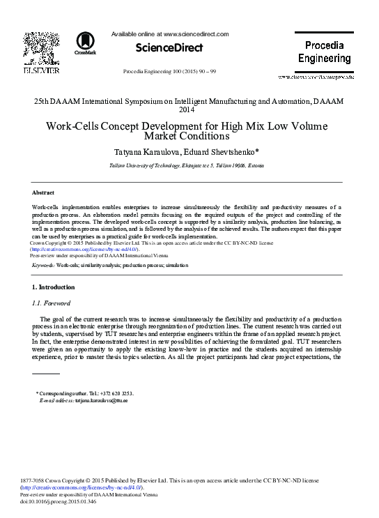 (PDF) Work-Cells Concept Development for High Mix Low Volume Market ...