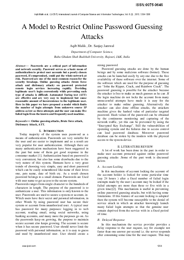 (PDF) A Model to Restrict Online Password Guessing Attacks | Aqib Malik ...