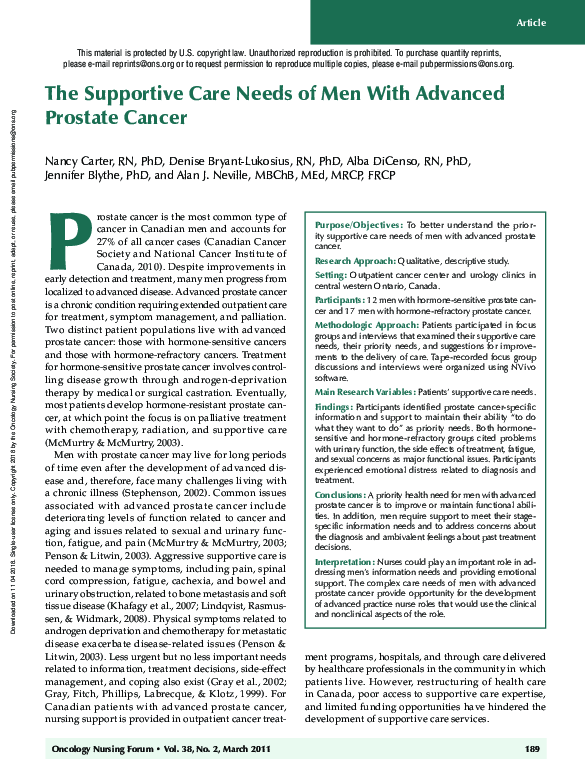(PDF) The Supportive Care Needs of Men With Advanced Prostate Cancer
