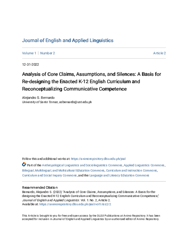(PDF) Analysis of Core Claims Assumptions and Silences A Basis for R