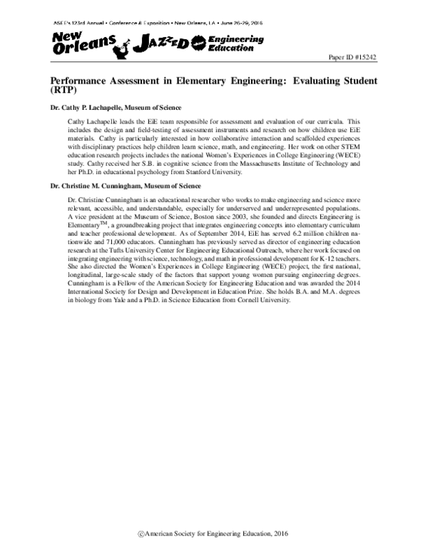 (PDF) Performance Assessment in Elementary Engineering: Evaluating ...