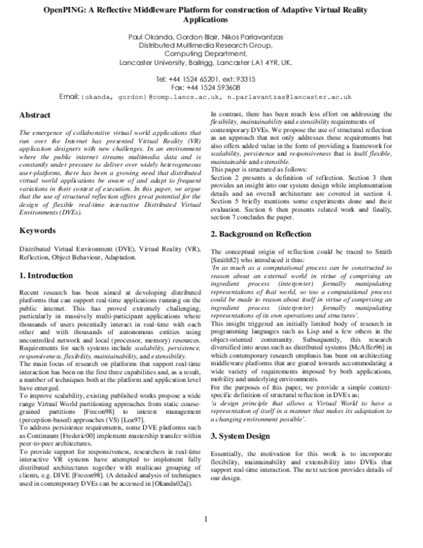 (PDF) OpenPING: A Reflective Middleware Platform for Construction of ...