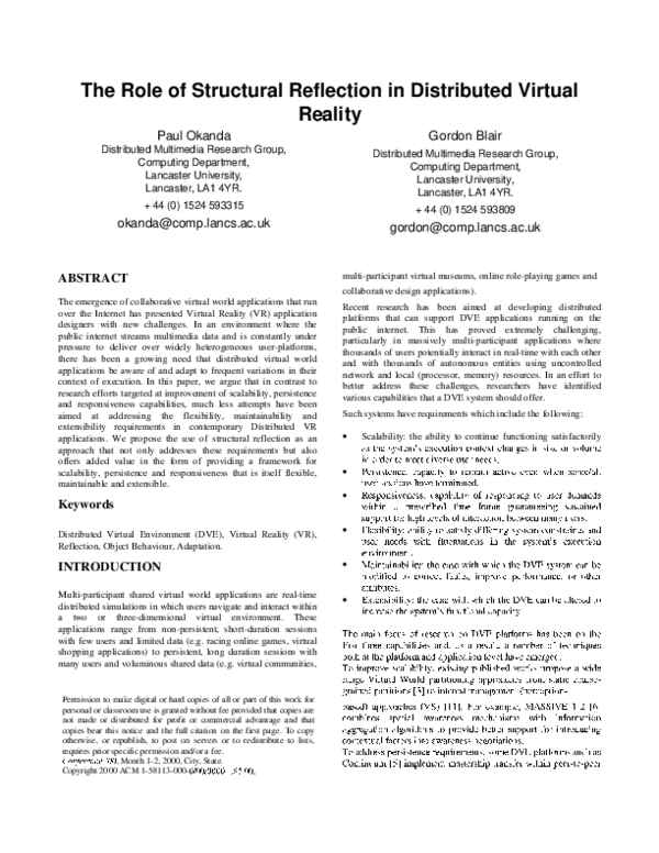 (PDF) The role of structural reflection in distributed Virtual Reality