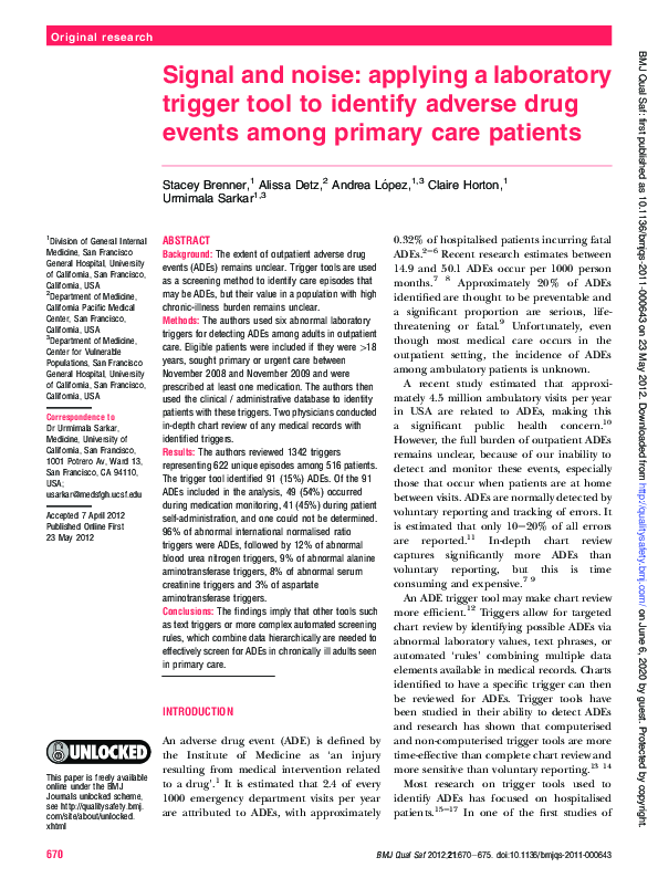 (PDF) Signal and noise: applying a laboratory trigger tool to identify ...
