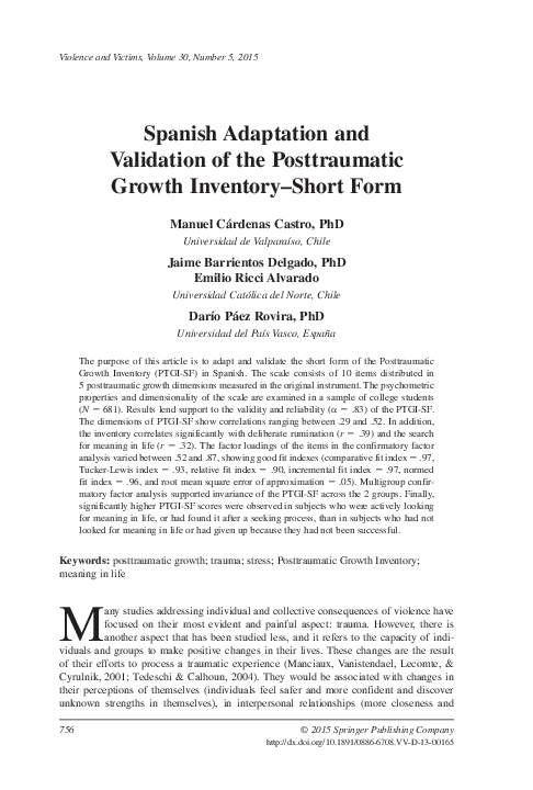(PDF) Spanish Adaptation and Validation of the Posttraumatic Growth ...