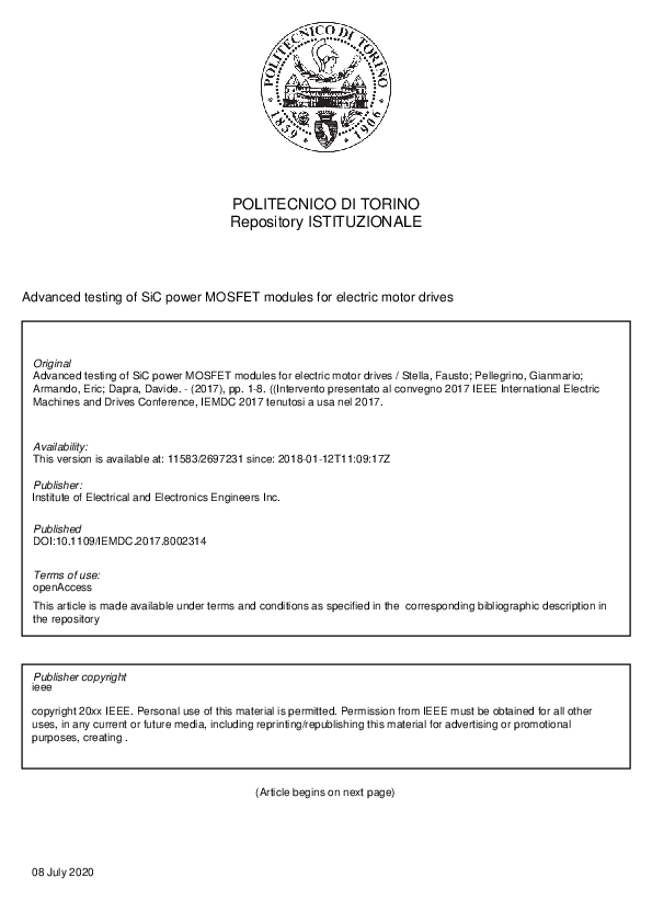 (PDF) Advanced testing of SiC power MOSFET modules for electric motor ...