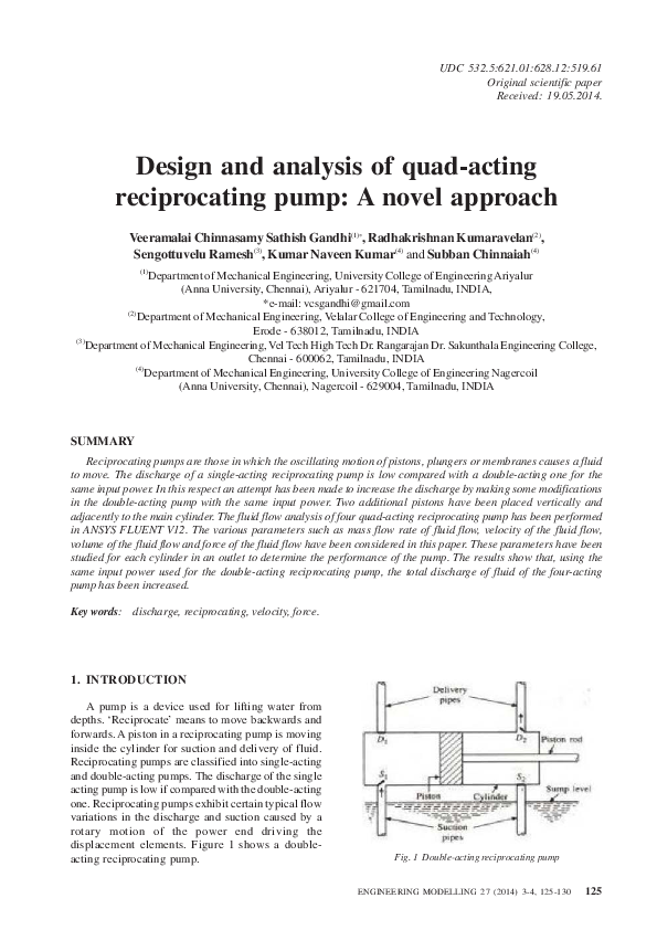 (PDF) Design and Analysis of Quad Acting Reciprocating Pump - A Novel ...
