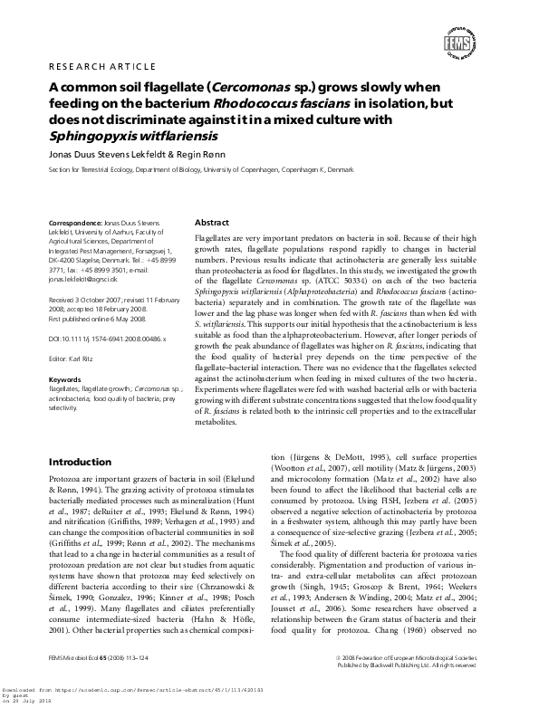 (PDF) A common soil flagellate (Cercomonas sp.) grows slowly when ...