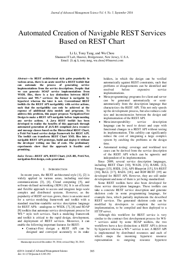 (PDF) Automated Creation of Navigable REST Services Based on REST Chart