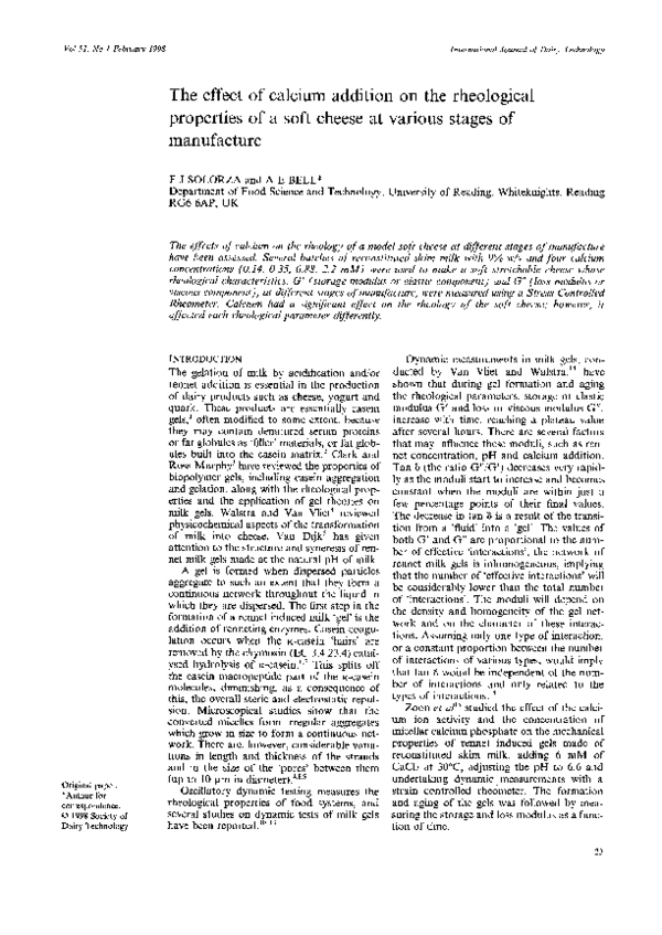 (PDF) The effect of calcium addition on the rheological properties of a ...