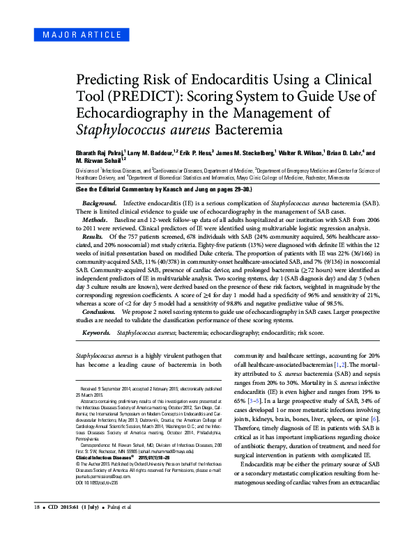 (PDF) Predicting Risk of Endocarditis Using a Clinical Tool (PREDICT ...