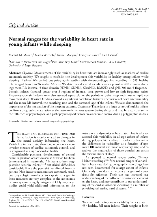 (PDF) Normal ranges for the variability in heart rate in young infants ...