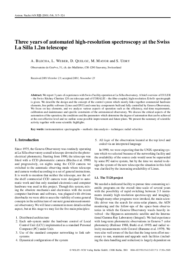 (PDF) Three years of automated highresolution spectroscopy at the