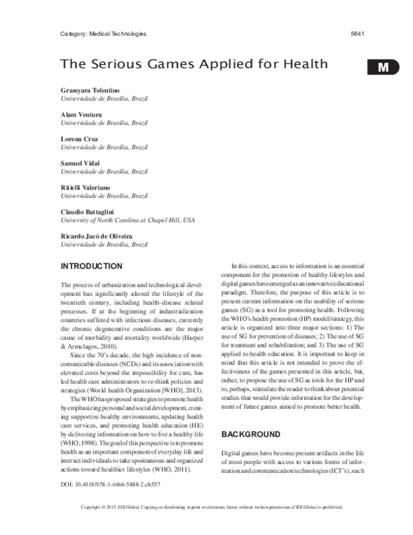 (PDF) The Serious Games Applied for Health