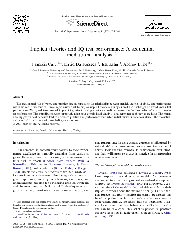 (PDF) Implicit theories and IQ test performance: A sequential ...