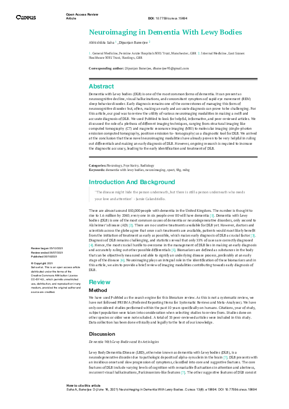 (PDF) Neuroimaging in Dementia With Lewy Bodies