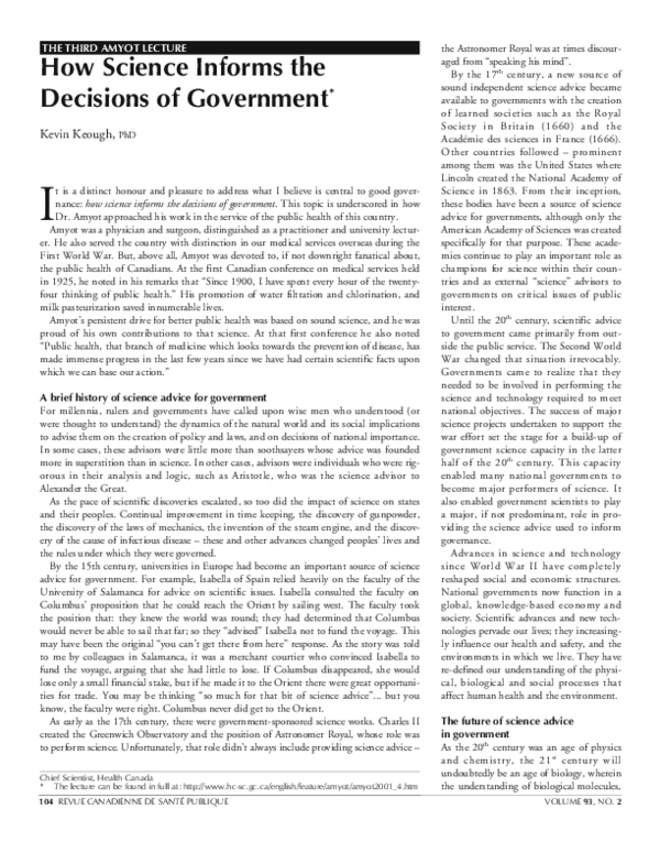 (PDF) How Science Informs the Decisions of Government