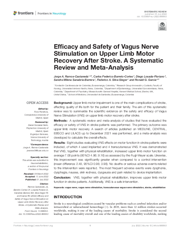 (PDF) Efficacy and Safety of Vagus Nerve Stimulation on Upper Limb ...