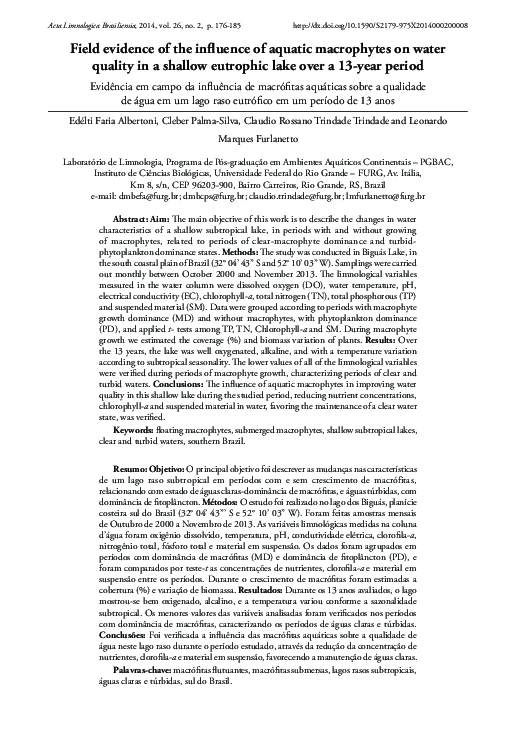 (PDF) Field evidence of the influence of aquatic macrophytes on water ...