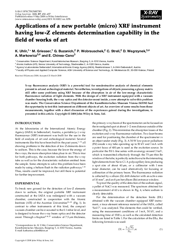 (PDF) Applications of a new portable (micro) XRF instrument having low ...