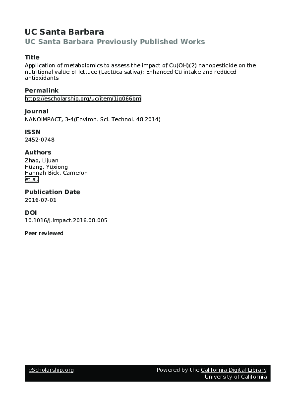  pdf application of metabolomics to assess the impact of cu oh 2