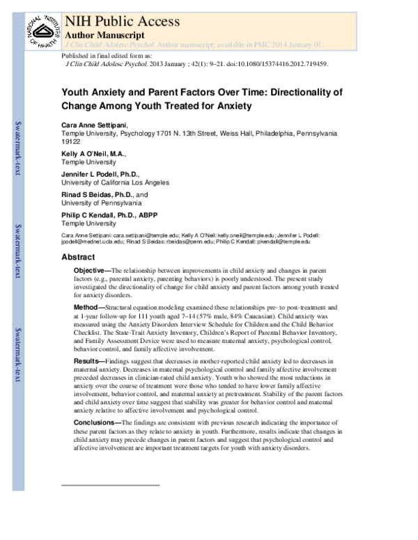 (PDF) Youth Anxiety and Parent Factors Over Time: Directionality of ...